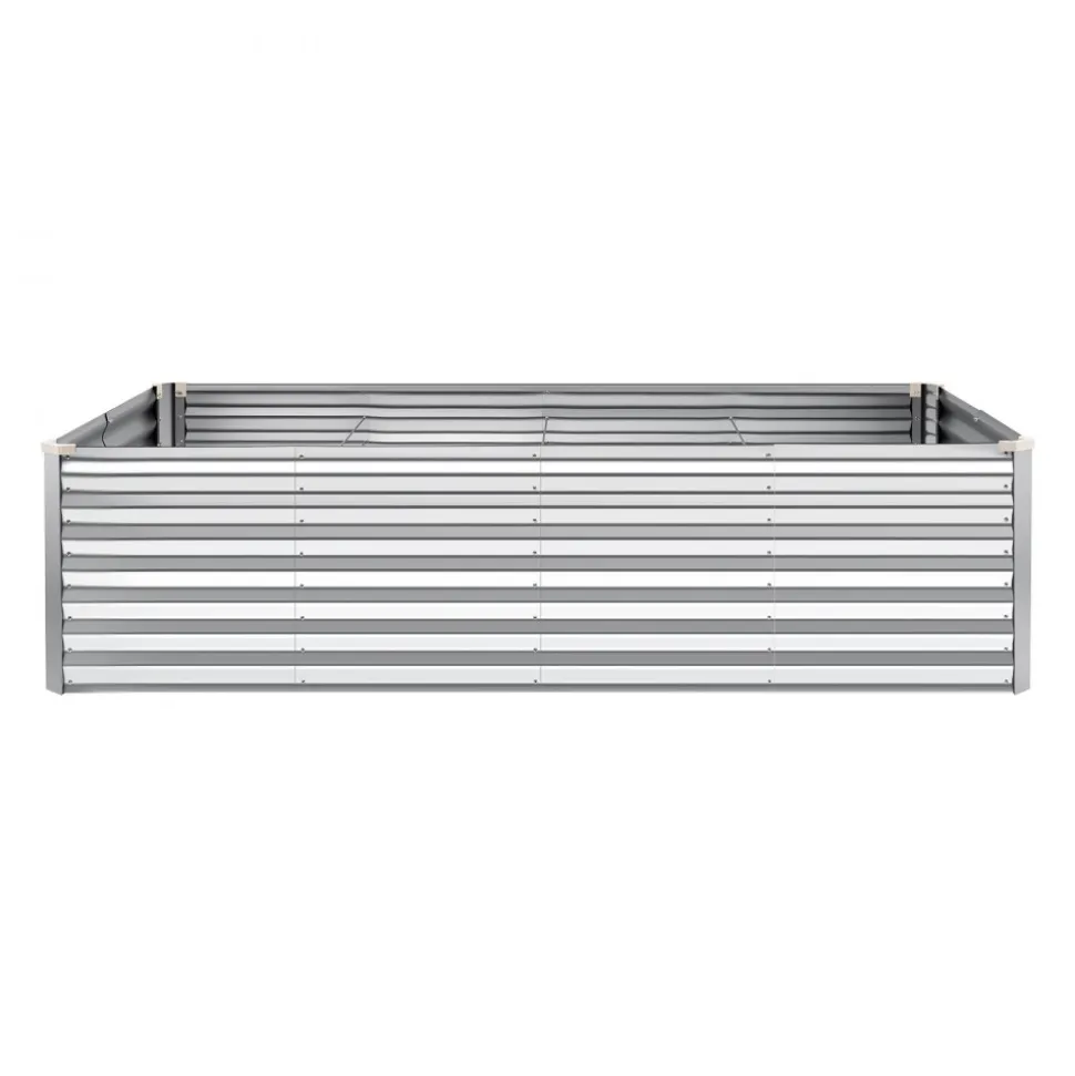 VEVOR Galvanized Raised Garden Bed, 8 x 4 x 2 ft, Rectangular Metal Planter Box Kit Outdoor, Bottomless Elevated Planting Box with Gloves, Rustproof Alu-Zinc, for Growing Flowers Vegetables, Silver