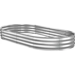 VEVOR Galvanized Raised Garden Bed, 8 x 4 x 1 ft, Oval Metal Planter Box Kit Outdoor, Bottomless Elevated Garden Box with Gloves, Rustproof Alu-Zinc, for Planting Flowers Fruits Vegetables, Silver