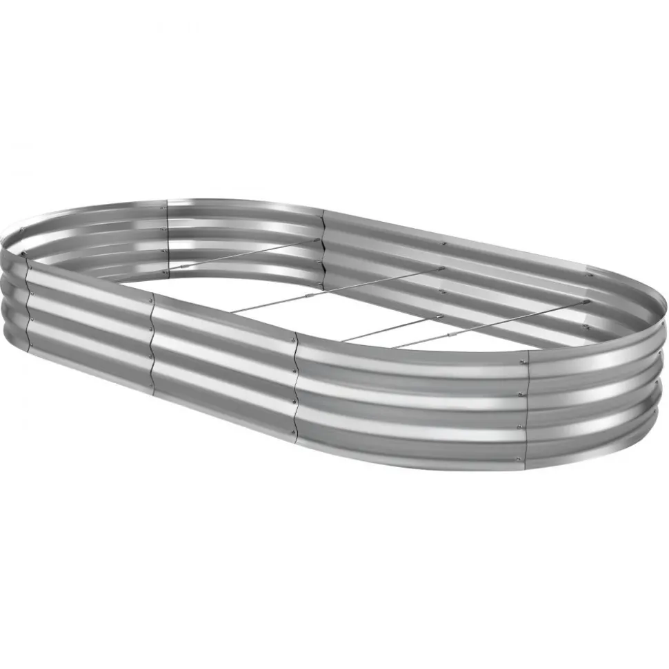 VEVOR Galvanized Raised Garden Bed, 8 x 4 x 1 ft, Oval Metal Planter Box Kit Outdoor, Bottomless Elevated Garden Box with Gloves, Rustproof Alu-Zinc, for Planting Flowers Fruits Vegetables, Silver