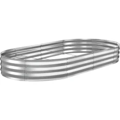 VEVOR Galvanized Raised Garden Bed, 8 x 4 x 1 ft, Oval Metal Planter Box Kit Outdoor, Bottomless Elevated Garden Box with Gloves, Rustproof Alu-Zinc, for Planting Flowers Fruits Vegetables, Silver