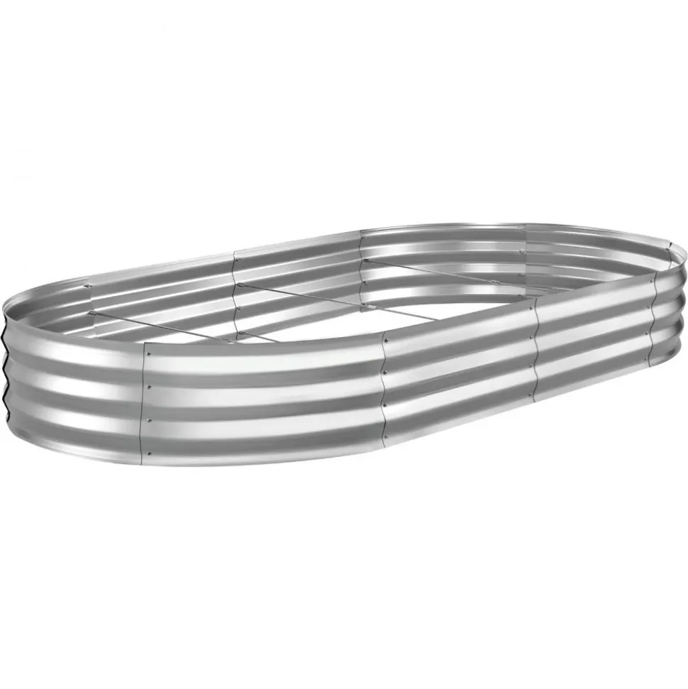VEVOR Galvanized Raised Garden Bed, 8 x 4 x 1 ft, Oval Metal Planter Box Kit Outdoor, Bottomless Elevated Garden Box with Gloves, Rustproof Alu-Zinc, for Planting Flowers Fruits Vegetables, Silver