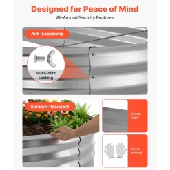 VEVOR Galvanized Raised Garden Bed, 8 x 4 x 1 ft, Oval Metal Planter Box Kit Outdoor, Bottomless Elevated Garden Box with Gloves, Rustproof Alu-Zinc, for Planting Flowers Fruits Vegetables, Silver