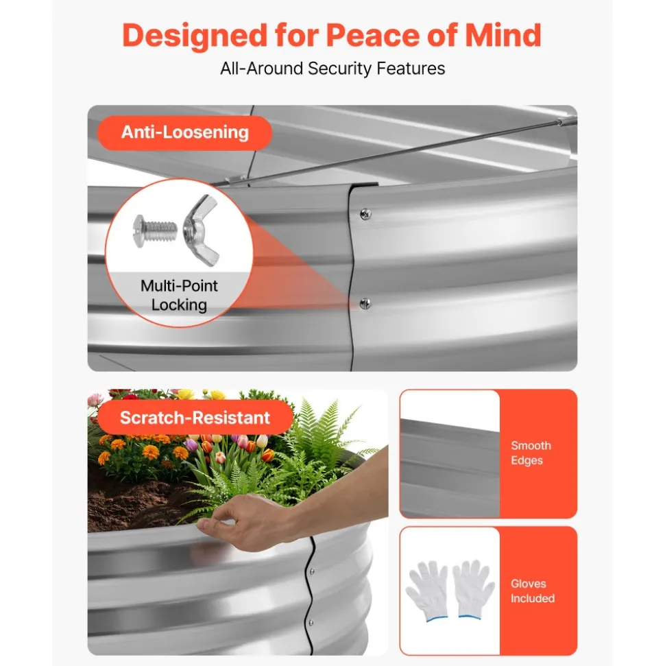 VEVOR Galvanized Raised Garden Bed, 8 x 4 x 1 ft, Oval Metal Planter Box Kit Outdoor, Bottomless Elevated Garden Box with Gloves, Rustproof Alu-Zinc, for Planting Flowers Fruits Vegetables, Silver