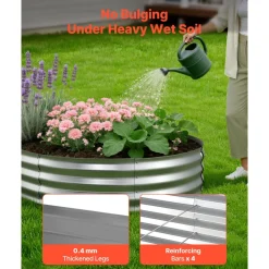 VEVOR Galvanized Raised Garden Bed, 8 x 4 x 1 ft, Oval Metal Planter Box Kit Outdoor, Bottomless Elevated Garden Box with Gloves, Rustproof Alu-Zinc, for Planting Flowers Fruits Vegetables, Silver
