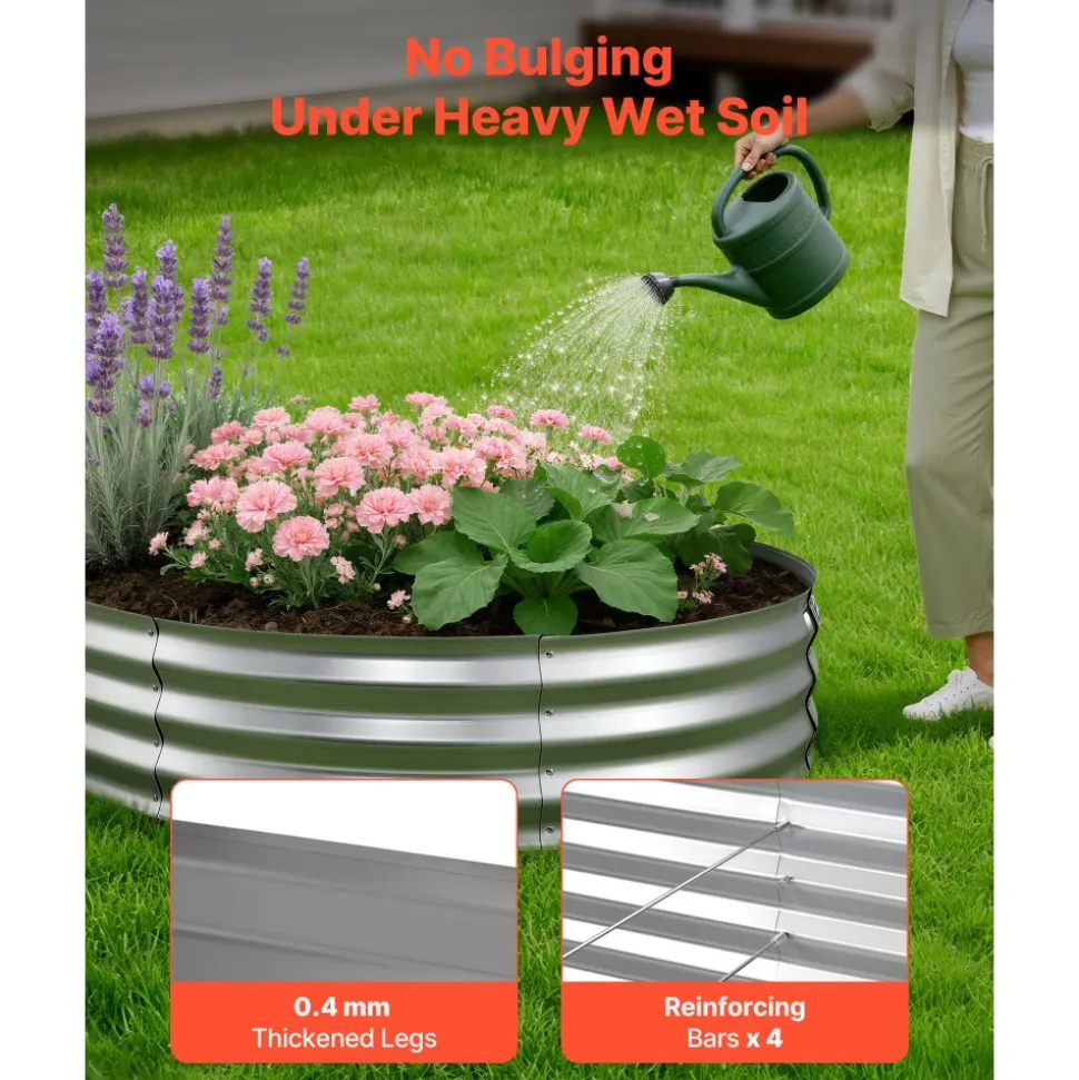 VEVOR Galvanized Raised Garden Bed, 8 x 4 x 1 ft, Oval Metal Planter Box Kit Outdoor, Bottomless Elevated Garden Box with Gloves, Rustproof Alu-Zinc, for Planting Flowers Fruits Vegetables, Silver