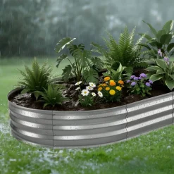 VEVOR Galvanized Raised Garden Bed, 8 x 4 x 1 ft, Oval Metal Planter Box Kit Outdoor, Bottomless Elevated Garden Box with Gloves, Rustproof Alu-Zinc, for Planting Flowers Fruits Vegetables, Silver