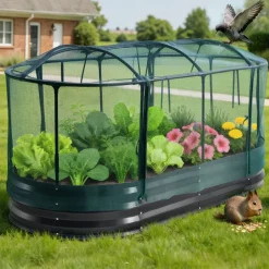 VEVOR Galvanized Raised Garden Bed, 6 x 3 x 1 ft, with Self Watering System and Mesh Cover, Oval Metal Planter Box Kit Outdoor, Rustproof Alu-Zinc, for Planting Flowers Fruits Vegetables, Dark Gray