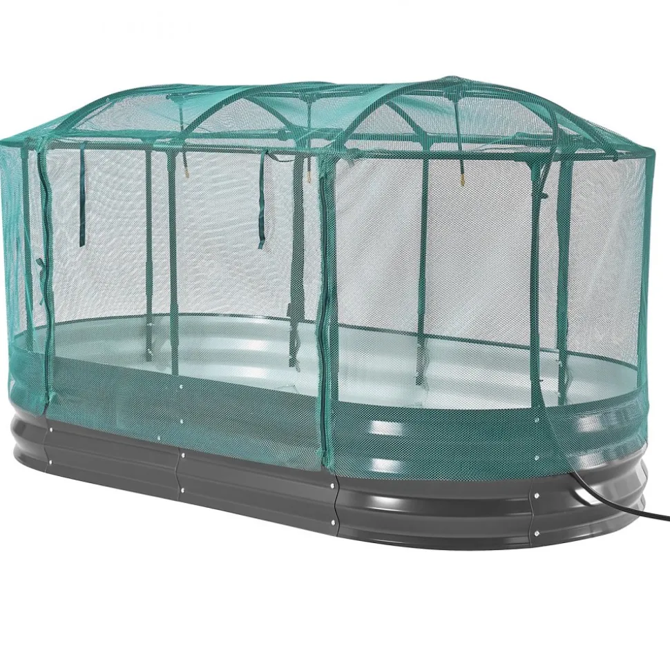 VEVOR Galvanized Raised Garden Bed, 6 x 3 x 1 ft, with Self Watering System and Mesh Cover, Oval Metal Planter Box Kit Outdoor, Rustproof Alu-Zinc, for Planting Flowers Fruits Vegetables, Dark Gray