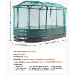 VEVOR Galvanized Raised Garden Bed, 6 x 3 x 1 ft, with Self Watering System and Mesh Cover, Oval Metal Planter Box Kit Outdoor, Rustproof Alu-Zinc, for Planting Flowers Fruits Vegetables, Dark Gray
