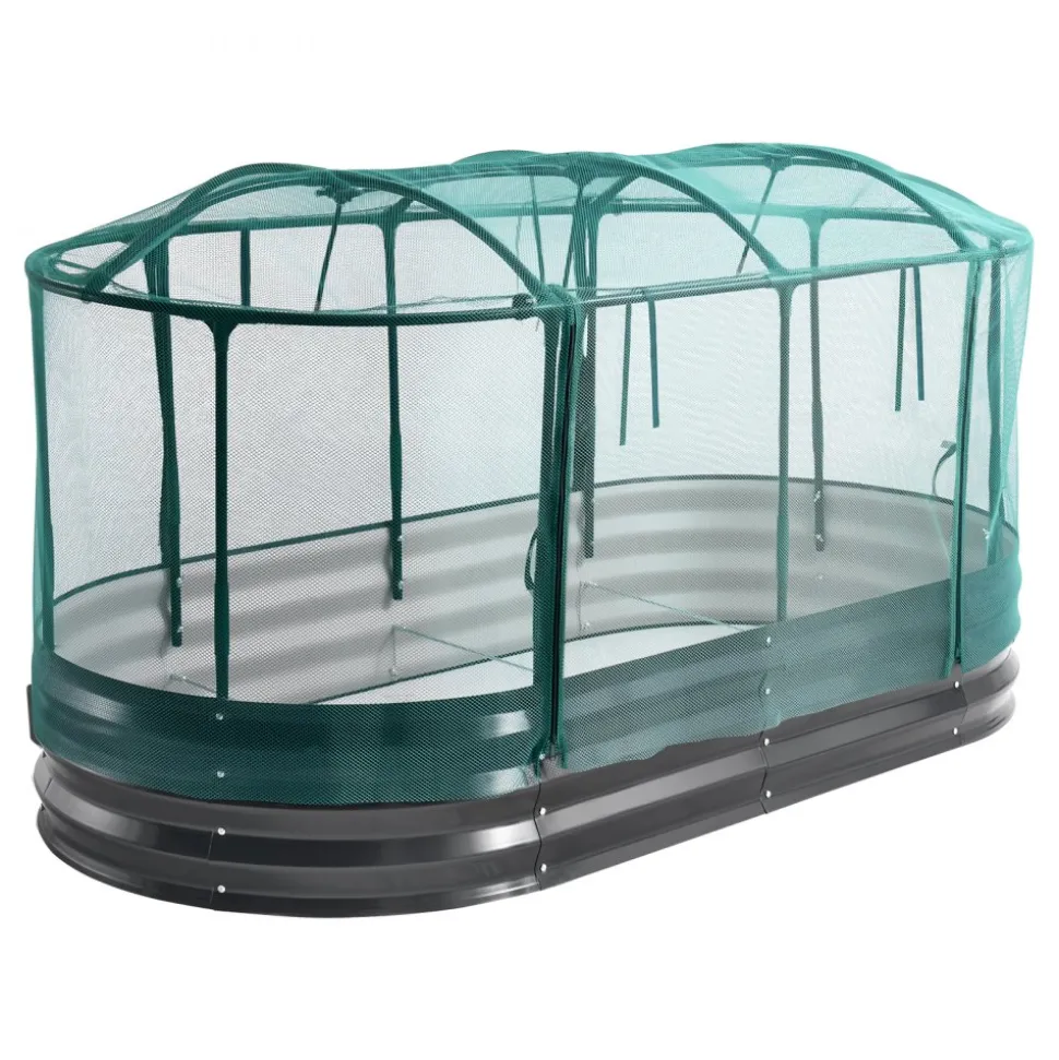 VEVOR Galvanized Raised Garden Bed, 6 x 3 x 1 ft, with Self Watering System and Mesh Cover, Oval Metal Planter Box Kit Outdoor, Rustproof Alu-Zinc, for Planting Flowers Fruits Vegetables, Dark Gray