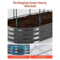 VEVOR Galvanized Raised Garden Bed, 6 x 3 x 1 ft, with Self Watering System and Mesh Cover, Oval Metal Planter Box Kit Outdoor, Rustproof Alu-Zinc, for Planting Flowers Fruits Vegetables, Dark Gray