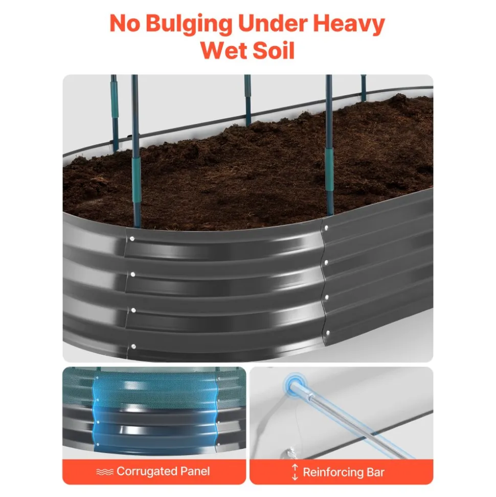 VEVOR Galvanized Raised Garden Bed, 6 x 3 x 1 ft, with Self Watering System and Mesh Cover, Oval Metal Planter Box Kit Outdoor, Rustproof Alu-Zinc, for Planting Flowers Fruits Vegetables, Dark Gray