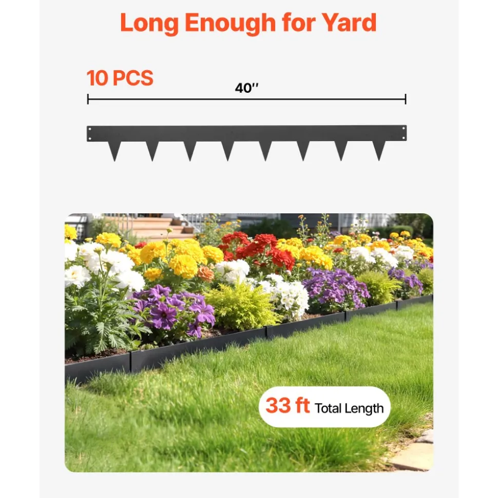 VEVOR Galvanized Steel Landscape Edging, 10-Pack 40 x 4.5 Inch Metal Edging for Landscaping with 11 Mounting Clips, Heavy Duty Metal Garden Edge Border for Flower Bed, Yard Pathway, Black