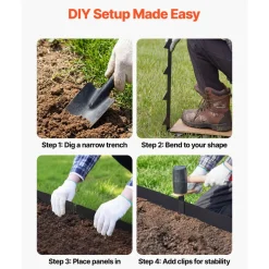 VEVOR Galvanized Steel Landscape Edging, 10-Pack 40 x 4.5 Inch Metal Edging for Landscaping with 11 Mounting Clips, Heavy Duty Metal Garden Edge Border for Flower Bed, Yard Pathway, Black