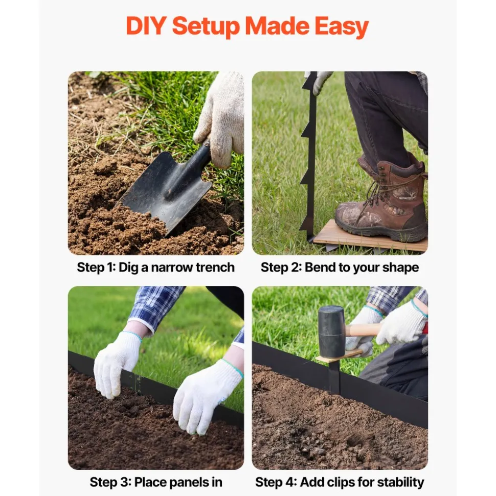 VEVOR Galvanized Steel Landscape Edging, 10-Pack 40 x 4.5 Inch Metal Edging for Landscaping with 11 Mounting Clips, Heavy Duty Metal Garden Edge Border for Flower Bed, Yard Pathway, Black