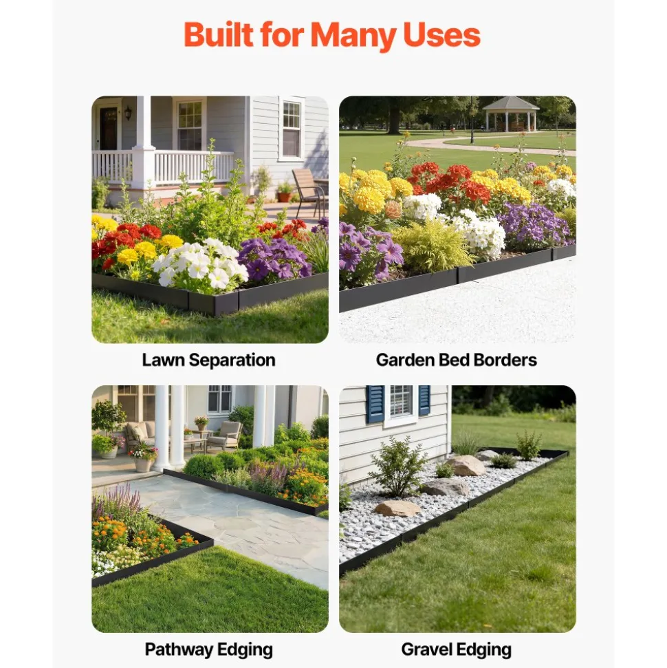 VEVOR Galvanized Steel Landscape Edging, 10-Pack 40 x 4.5 Inch Metal Edging for Landscaping with 11 Mounting Clips, Heavy Duty Metal Garden Edge Border for Flower Bed, Yard Pathway, Black