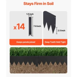 VEVOR Galvanized Steel Landscape Edging, 12-Pack 40 x 8 Inch Metal Edging for Landscaping with 14 Mounting Clips, Heavy Duty Metal Garden Edge Border for Flower Bed, Yard Pathway, Black