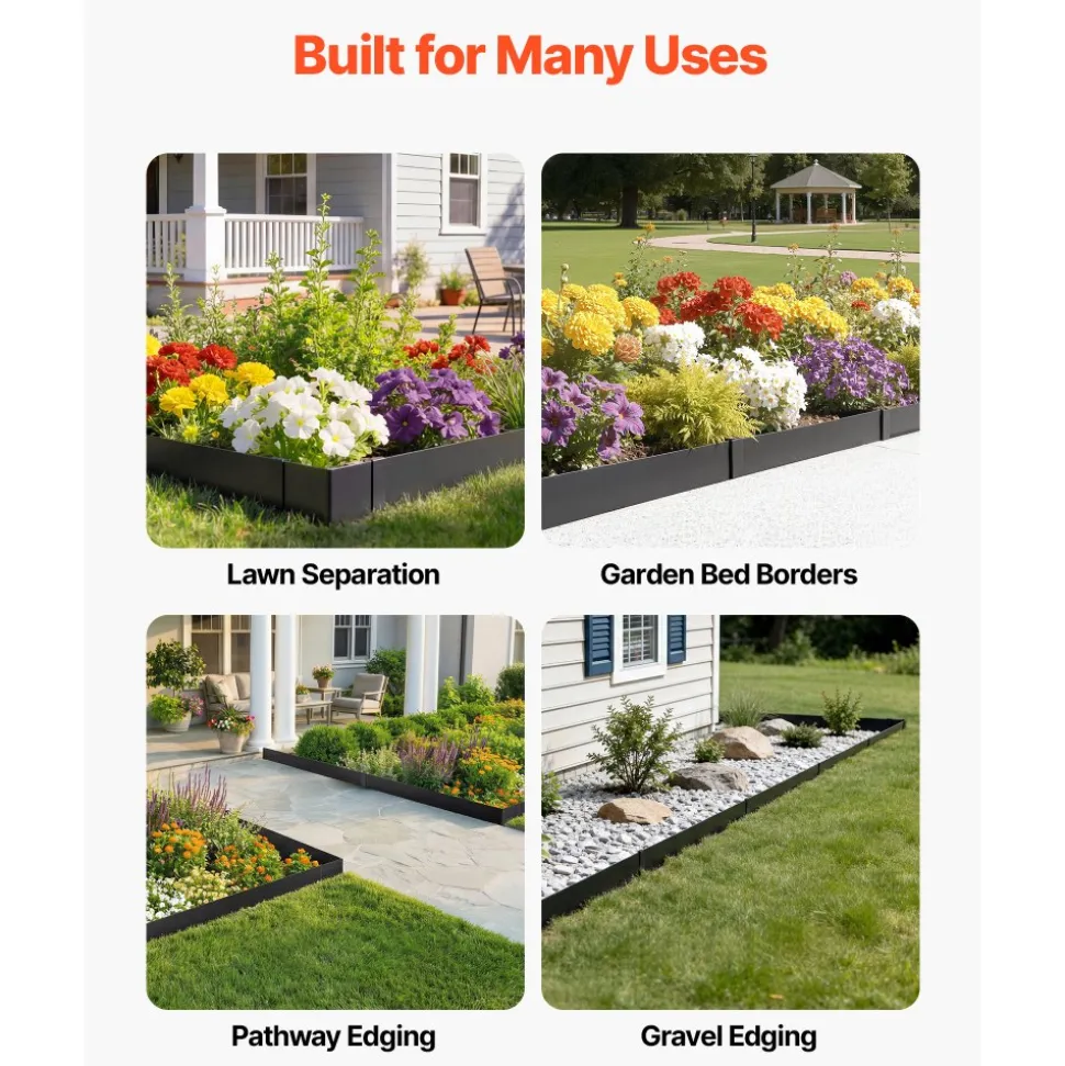 VEVOR Galvanized Steel Landscape Edging, 30-Pack 40 x 6 Inch Metal Edging for Landscaping with 32 Mounting Clips, Heavy Duty Metal Garden Edge Border for Flower Bed, Yard Pathway, Black