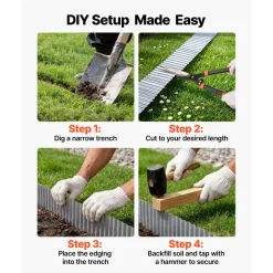 VEVOR Galvanized Steel Landscape Edging, 50 ft x 6 in Metal Edging for Landscaping with Gloves, Easy-to-Install Bendable Metal Strips, Heavy Duty Metal Garden Edge Border for Flower Bed, Yard Pathway