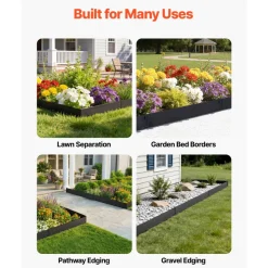 VEVOR Galvanized Steel Landscape Edging, 24-Pack 40 x 8 Inch Metal Edging for Landscaping with 26 Mounting Clips, Heavy Duty Metal Garden Edge Border for Flower Bed, Yard Pathway, Black