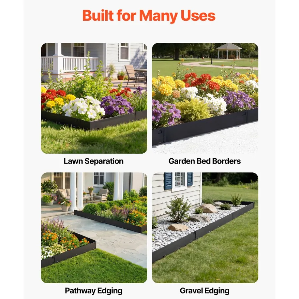 VEVOR Galvanized Steel Landscape Edging, 6-Pack 40 x 8.15 Inch Metal Edging for Landscaping with Gloves, Easy-to-Install, Heavy Duty Metal Garden Edge Border for Flower Bed, Yard Pathway