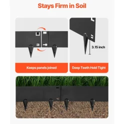 VEVOR Galvanized Steel Landscape Edging, 6-Pack 40 x 8.15 Inch Metal Edging for Landscaping with Gloves, Easy-to-Install, Heavy Duty Metal Garden Edge Border for Flower Bed, Yard Pathway