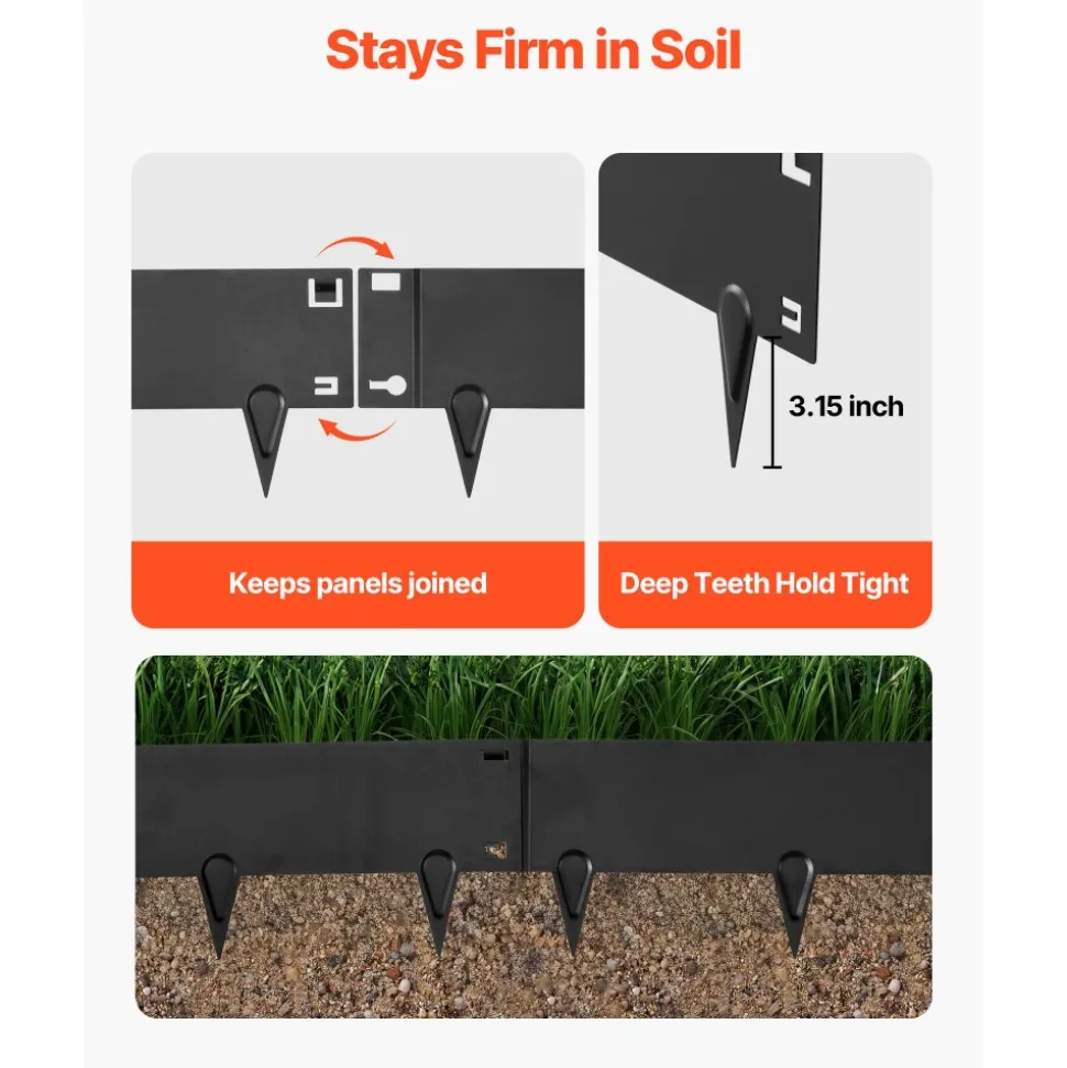 VEVOR Galvanized Steel Landscape Edging, 6-Pack 40 x 8.15 Inch Metal Edging for Landscaping with Gloves, Easy-to-Install, Heavy Duty Metal Garden Edge Border for Flower Bed, Yard Pathway