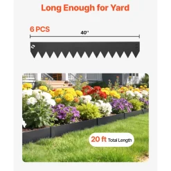 VEVOR Galvanized Steel Landscape Edging, 40 ft x 6 in Metal Edging for Landscaping with Gloves, Easy-to-Install Bendable Metal Strips, Heavy Duty Metal Garden Edge Border for Flower Bed, Yard Pathway