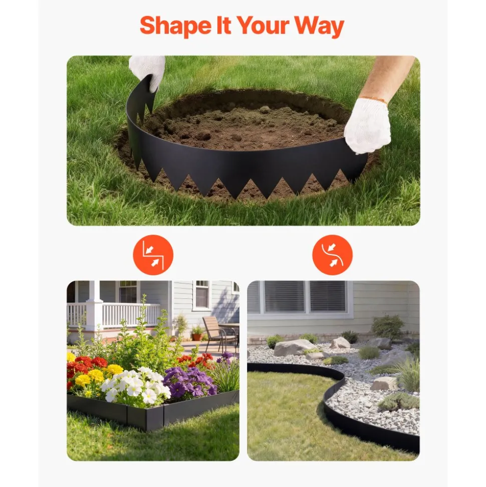 VEVOR Galvanized Steel Landscape Edging, 40 ft x 6 in Metal Edging for Landscaping with Gloves, Easy-to-Install Bendable Metal Strips, Heavy Duty Metal Garden Edge Border for Flower Bed, Yard Pathway