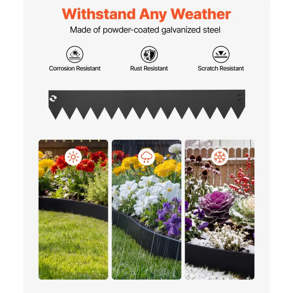 VEVOR Galvanized Steel Landscape Edging, 40 ft x 6 in Metal Edging for Landscaping with Gloves, Easy-to-Install Bendable Metal Strips, Heavy Duty Metal Garden Edge Border for Flower Bed, Yard Pathway