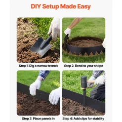 VEVOR Galvanized Steel Landscape Edging, 40 ft x 6 in Metal Edging for Landscaping with Gloves, Easy-to-Install Bendable Metal Strips, Heavy Duty Metal Garden Edge Border for Flower Bed, Yard Pathway
