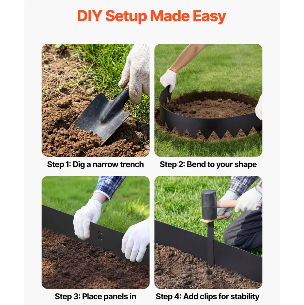VEVOR Galvanized Steel Landscape Edging, 40 ft x 6 in Metal Edging for Landscaping with Gloves, Easy-to-Install Bendable Metal Strips, Heavy Duty Metal Garden Edge Border for Flower Bed, Yard Pathway