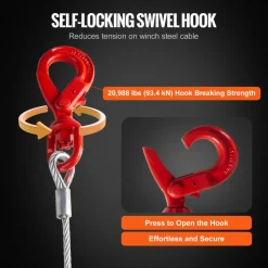 VEVOR Galvanized Steel Winch Cable, 3/8 Inch x 100 Feet 15,200 lbs Breaking Strength, Wire Winch Rope with Swivel Hook, Towing Cable Heavy Duty, Universal Fit for SUV, Large Off-Road Vehicle, Truck