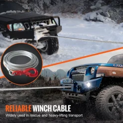 VEVOR Galvanized Steel Winch Cable, 3/8 Inch x 100 Feet 15,200 lbs Breaking Strength, Wire Winch Rope with Swivel Hook, Towing Cable Heavy Duty, Universal Fit for SUV, Large Off-Road Vehicle, Truck