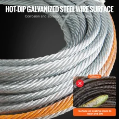 VEVOR Galvanized Steel Winch Cable, 3/8 Inch x 50 Feet 15,200 lbs Breaking Strength, Wire Winch Rope with Swivel Hook, Towing Cable Heavy Duty, Universal Fit for SUV, Large Off-Road Vehicle, Truck
