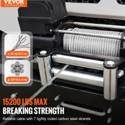VEVOR Galvanized Steel Winch Cable, 3/8 Inch x 50 Feet 15,200 lbs Breaking Strength, Wire Winch Rope with Swivel Hook, Towing Cable Heavy Duty, Universal Fit for SUV, Large Off-Road Vehicle, Truck