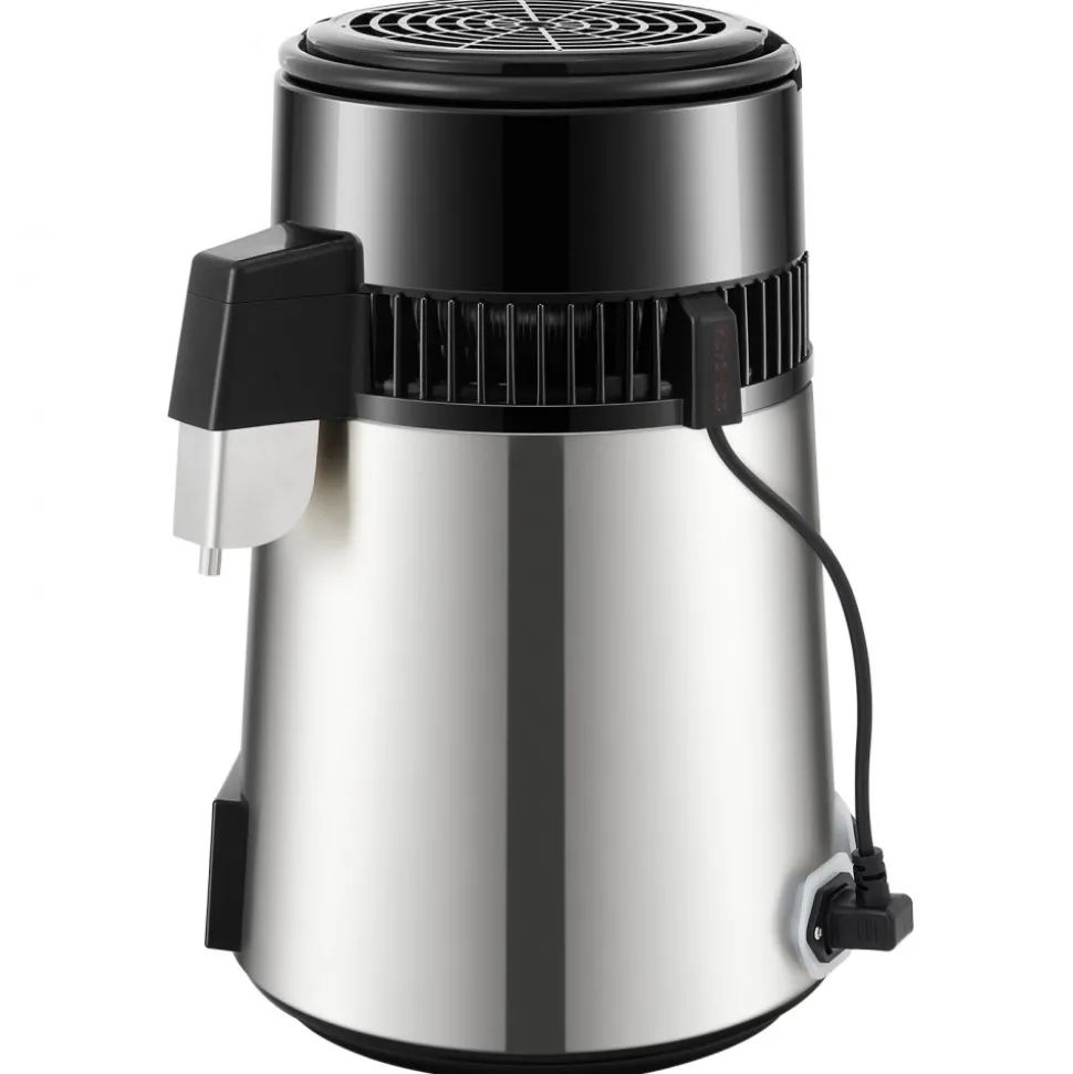 VEVOR 1.1Gal Water Distiller, 0.3Gal/H, 750W Distilled Water Maker Machine 0-99H Timing Dual Temp Display, 304 Stainless Steel Countertop Distiller Glass Carafe Cleaning Powder 3 Carbon Packs, Silver