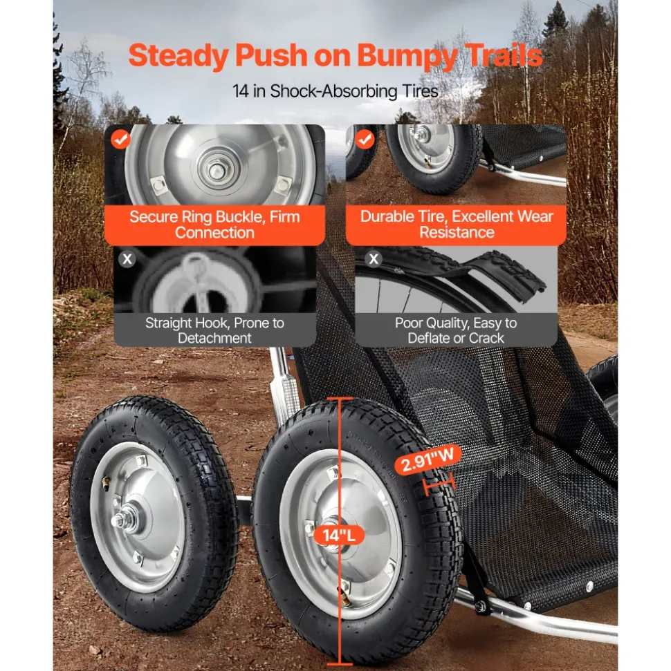 VEVOR Game Carts for Hunting, 500LBS Deer Cart Game Hauler, Heavy-Duty Crawler Cart, All-Terrain Folding Deer Hauling Cart with Shock-Absorbing Tires, Utility Gear Dolly for Hunting Fishing Hiking