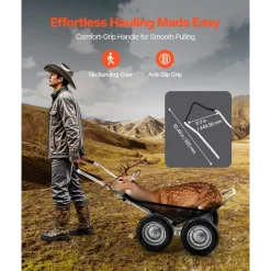 VEVOR Game Carts for Hunting, 500LBS Deer Cart Game Hauler, Heavy-Duty Crawler Cart, All-Terrain Folding Deer Hauling Cart with Shock-Absorbing Tires, Utility Gear Dolly for Hunting Fishing Hiking