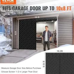 VEVOR Garage Door Screen for Winter, 10x8FT, Garage Door Insulation Kit, Magnetic Thermal Insulated Door Curtain with 300D Oxford Fabric Heavy Duty Weighted Bottom, Easy Assembly for Garage Door