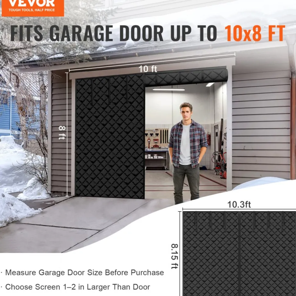 VEVOR Garage Door Screen for Winter, 10x8FT, Garage Door Insulation Kit, Magnetic Thermal Insulated Door Curtain with 300D Oxford Fabric Heavy Duty Weighted Bottom, Easy Assembly for Garage Door