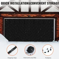 VEVOR Garage Door Screen for Winter, 16x7FT, Garage Door Insulation Kit, Magnetic Thermal Insulated Door Curtain with 300D Oxford Fabric Heavy Duty Weighted Bottom, Easy Assembly for Garage Door