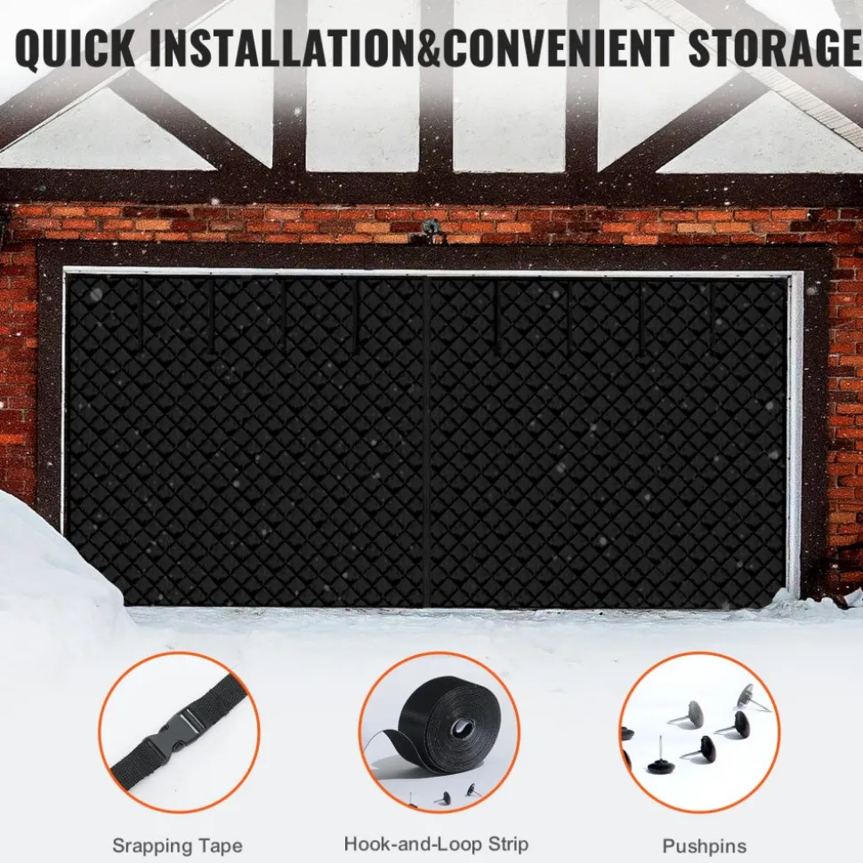 VEVOR Garage Door Screen for Winter, 16x7FT, Garage Door Insulation Kit, Magnetic Thermal Insulated Door Curtain with 300D Oxford Fabric Heavy Duty Weighted Bottom, Easy Assembly for Garage Door