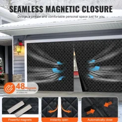 VEVOR Garage Door Screen for Winter, 16x7FT, Garage Door Insulation Kit, Magnetic Thermal Insulated Door Curtain with 300D Oxford Fabric Heavy Duty Weighted Bottom, Easy Assembly for Garage Door