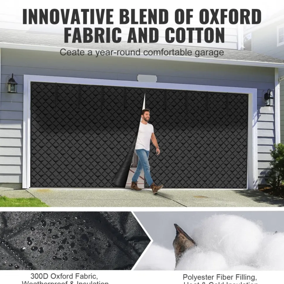 VEVOR Garage Door Screen for Winter, 16x7FT, Garage Door Insulation Kit, Magnetic Thermal Insulated Door Curtain with 300D Oxford Fabric Heavy Duty Weighted Bottom, Easy Assembly for Garage Door