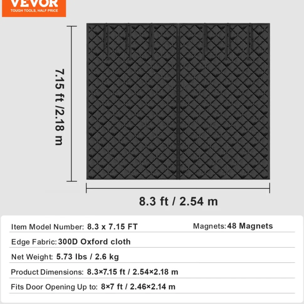 VEVOR Garage Door Screen for Winter, 9x7FT, Garage Door Insulation Kit, Magnetic Thermal Insulated Door Curtain with 300D Oxford Fabric Heavy Duty Weighted Bottom, Easy Assembly for Garage Door