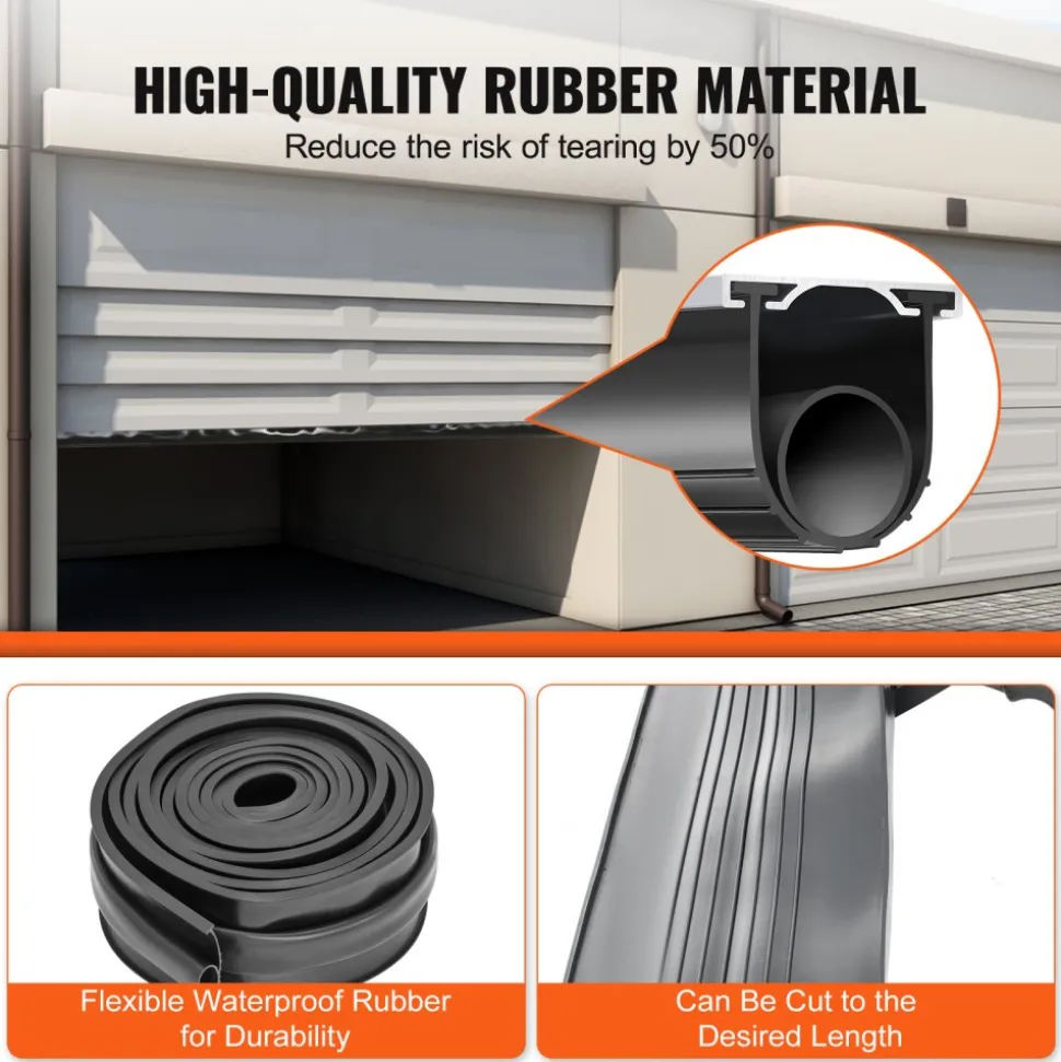 VEVOR Garage Door Seals Bottom Rubber, U Shape +O Ring Combination Garage Door Weather Stripping with Pre-drilled Aluminum Track Retainer Kit, 5/16 inch T-ends and 3 3/4 inch Width (16 Ft, Black)