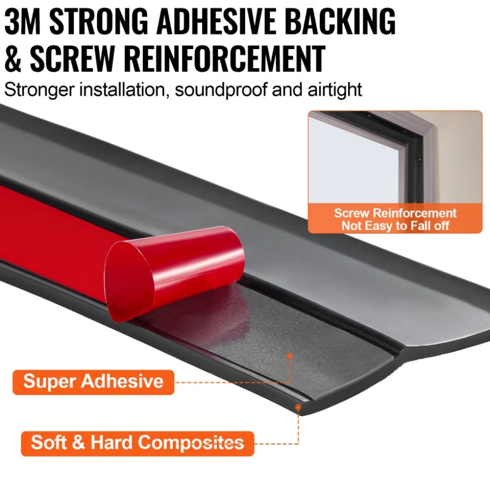 VEVOR Garage Door Seal Top and Sides Seal Strip, 20 FT Universal Weather Stripping Replacement Soft and Hard Composite, Weatherproofing Garage Door TPE Seals with Adhesive Backed and Screws, Black