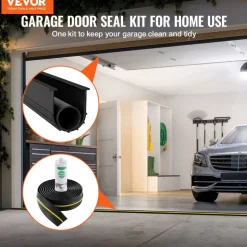 VEVOR Garage Door Threshold and Bottom Seals Kit, 16 FT U Shape+O Ring Universal Garage Door Bottom Seal Weatherstrip PVC, Combine with Weatherproof Garage Threshold Seal Strip with Adhesive, Black