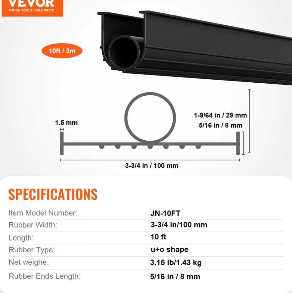 VEVOR Garage Door Threshold and Bottom Seals Kit, 10 FT U Shape+O Ring Universal Garage Door Bottom Seal Weatherstrip PVC, Combine with Weatherproof Garage Threshold Seal Strip with Adhesive, Black